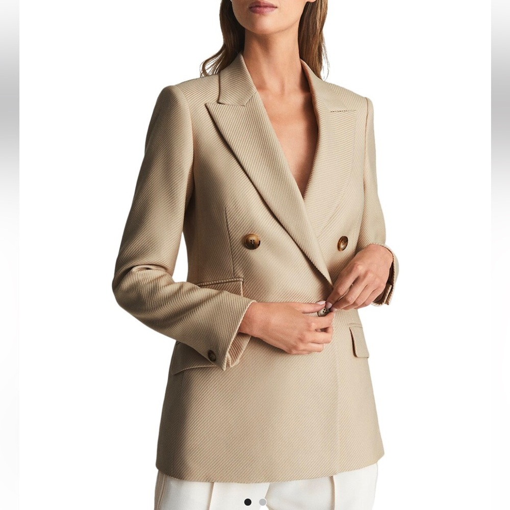 Reiss Double-Breasted Beige Blazer